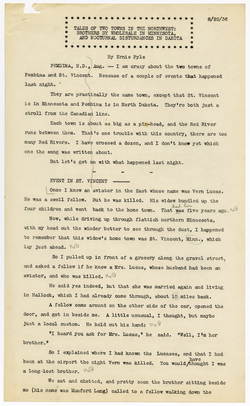 St. Vincent Memories Ernie Comes to Town