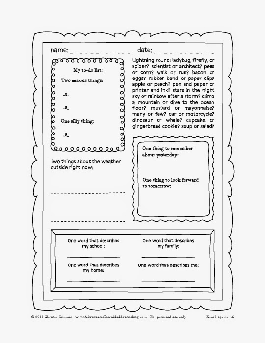Adventures in Guided Journaling: Printable journal pages for kids