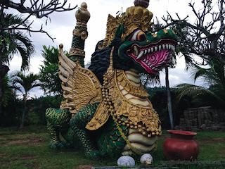Big Green Dragon Statue In The Garden Yard At Buddhist Monastery North Bali Indonesia