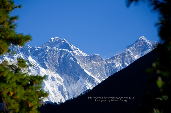 Everest and Lhotse as viewed near Namche Bazaar Everest and Lhotse as viewed near Namche Bazaar