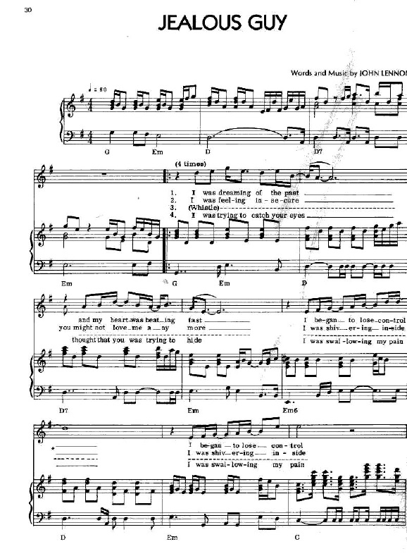 John Lennon Jealous Guy Partituras para Piano John Lennon Jealous Guy Partituras para Piano