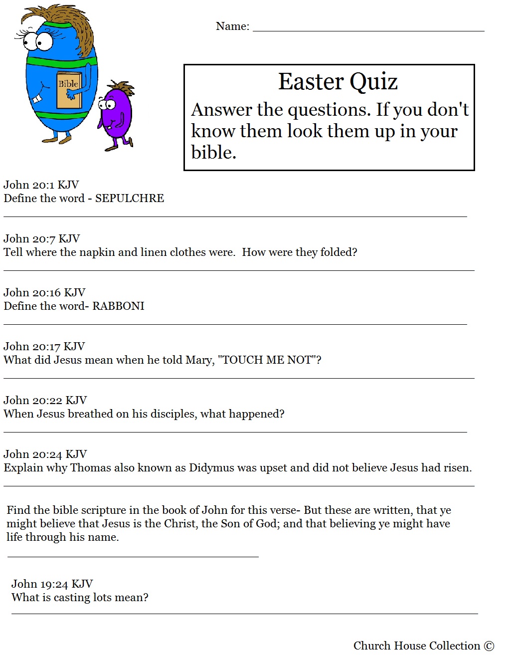 Church House Collection Blog Hard Easter Quiz on