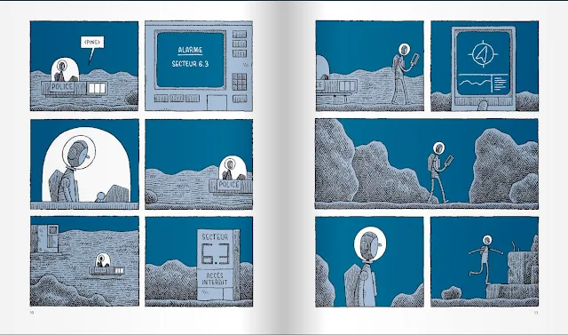 Páginas interiores del cómic o novela gráfica Un policía en la luna de Tom Gauld