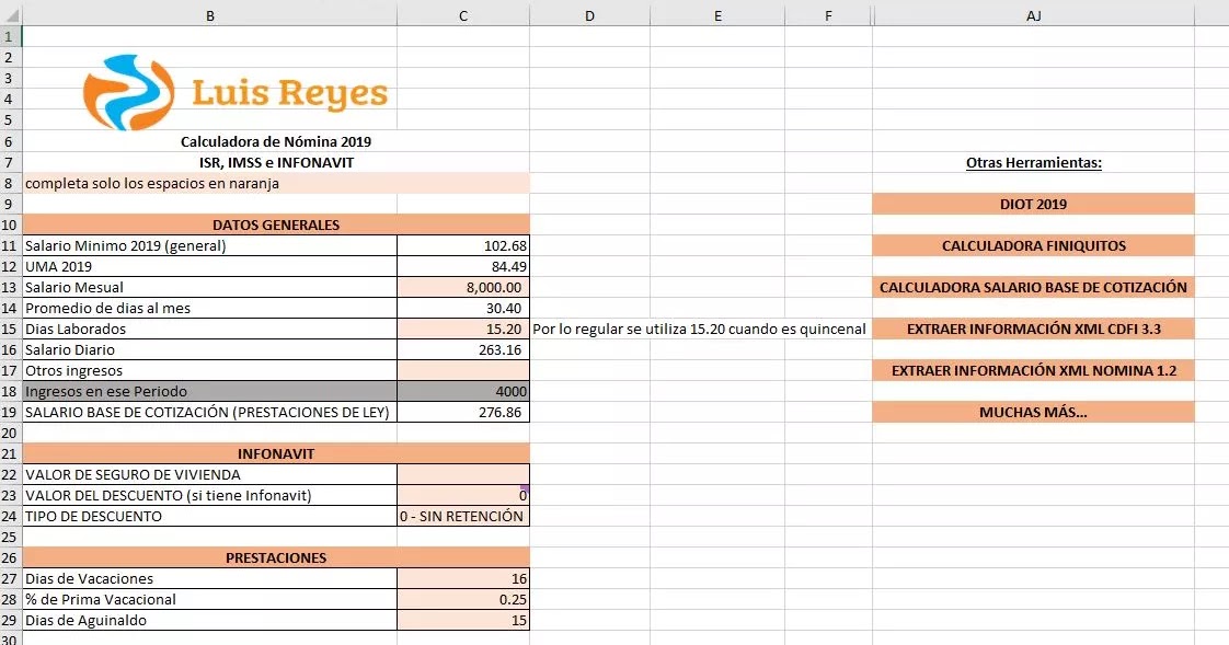 Calculadora de Nómina 2019 en Excel El blog de Luis Reyes