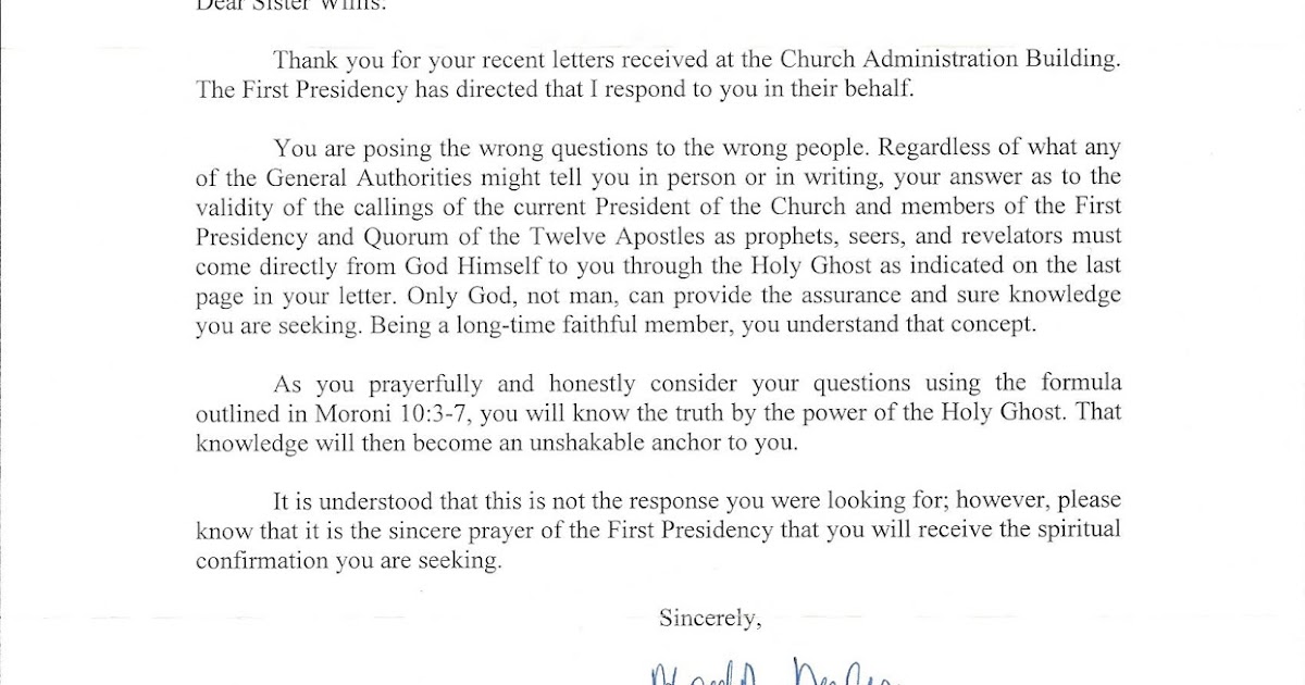 A Little Peace in Paradise LDS 1st Presidency Response to My Letter