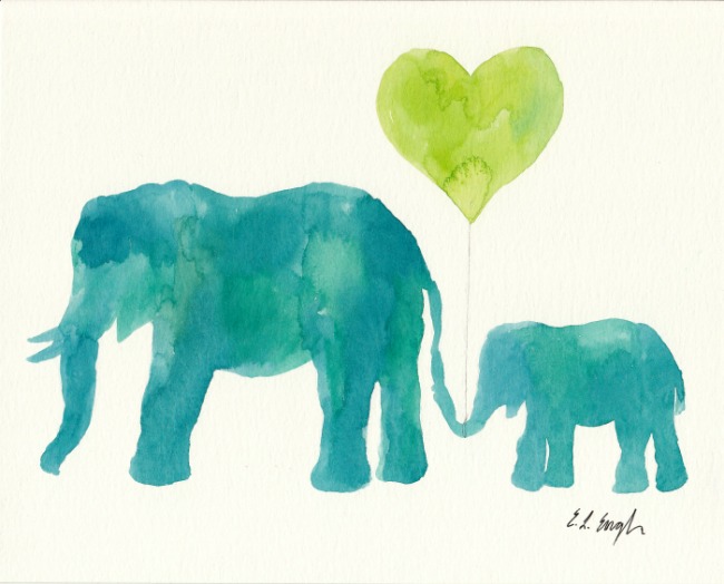 Original Watercolor Elephant Paintings by Elise Engh (Grow Creative)