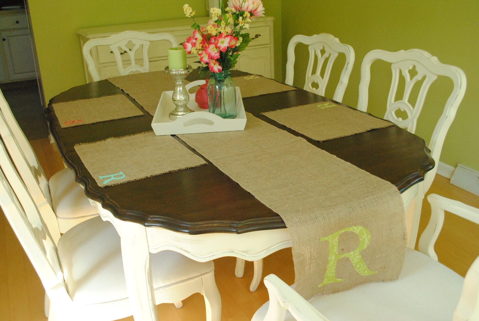 miss pink lemonade Monogrammed Burlap Table Runner & Placemats