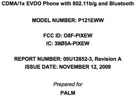 Palm Pixi CDMA + WiFi on FCC