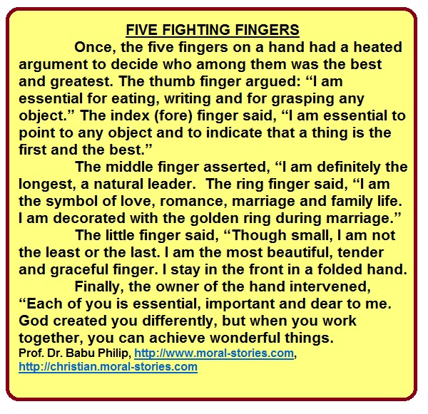 MORAL STORIES FIVE FIGHTING FINGERS