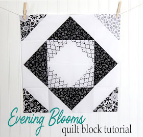 Evening Blooms block tutorial by Andy Knowlton of A Bright Corner - she shares a great trick for making a ton of HSTs at a time!