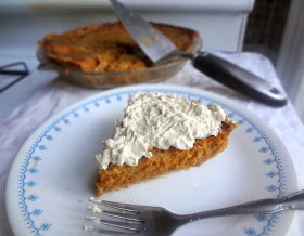Pumpkin Pie with Whole Wheat Crust and Cinnamon Caramel Whipped Cream