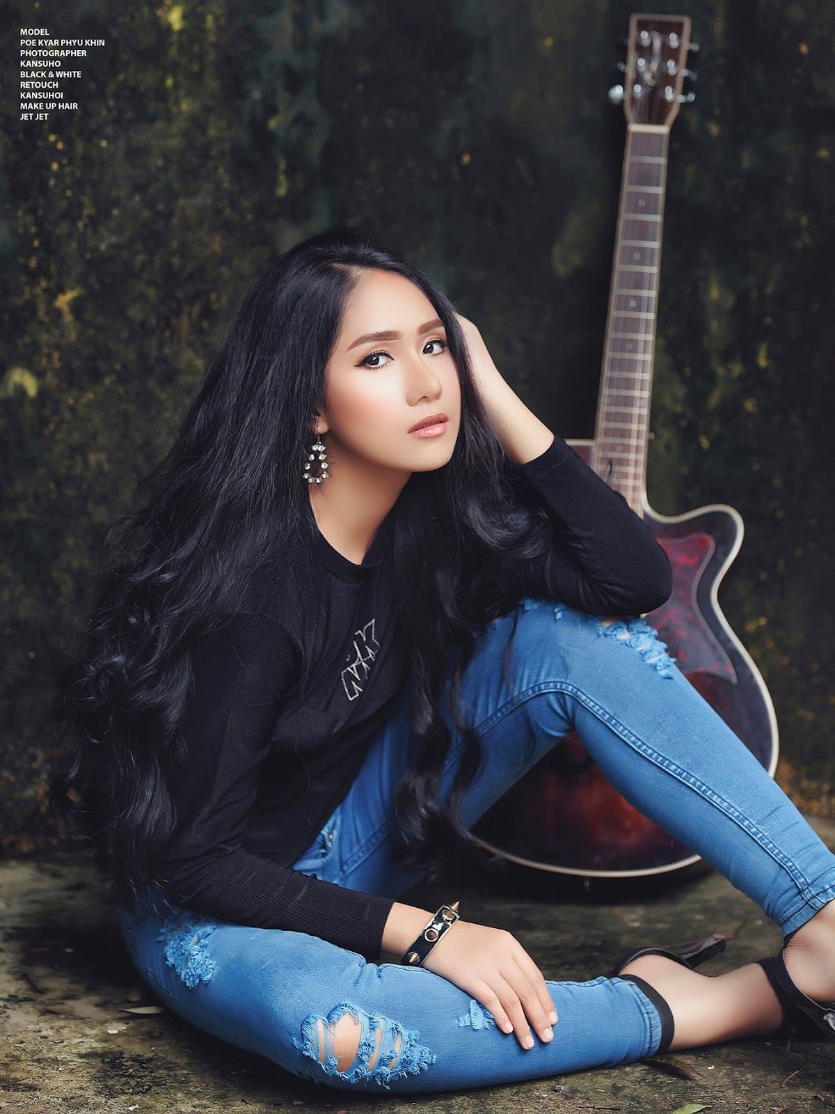 Poe Kyar Phyu Khin Fashion Photoshoot In Black Top and Blue Jeans