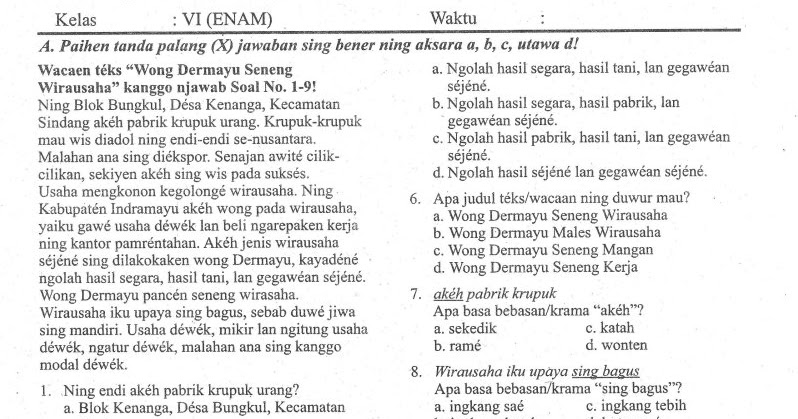 Contoh Soal Pts Bahasa Indramayu Kelas 3 key