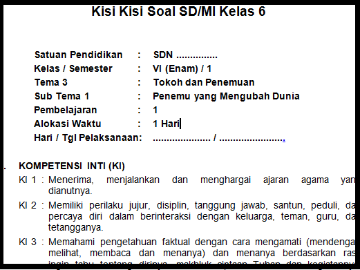Kisi Kisi Soal Pas Uas Kelas 6 Tema 3 Semester 1 K13 Tahun 2018 2019 Rpp Kurtilas Sd