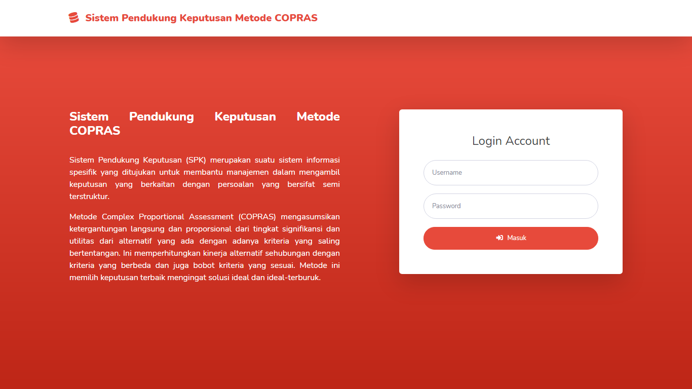 Aplikasi Sistem Pendukung Keputusan Pemberian Penerima Bantuan Beasiswa Metode COPRAS - SourceCodeKu.com