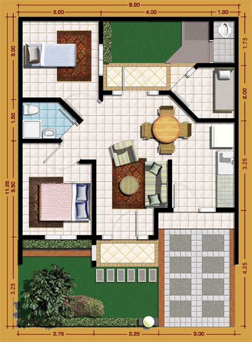   Design Arsitektur Denah 2D Rumah Sederhana – Purwaka Blogs