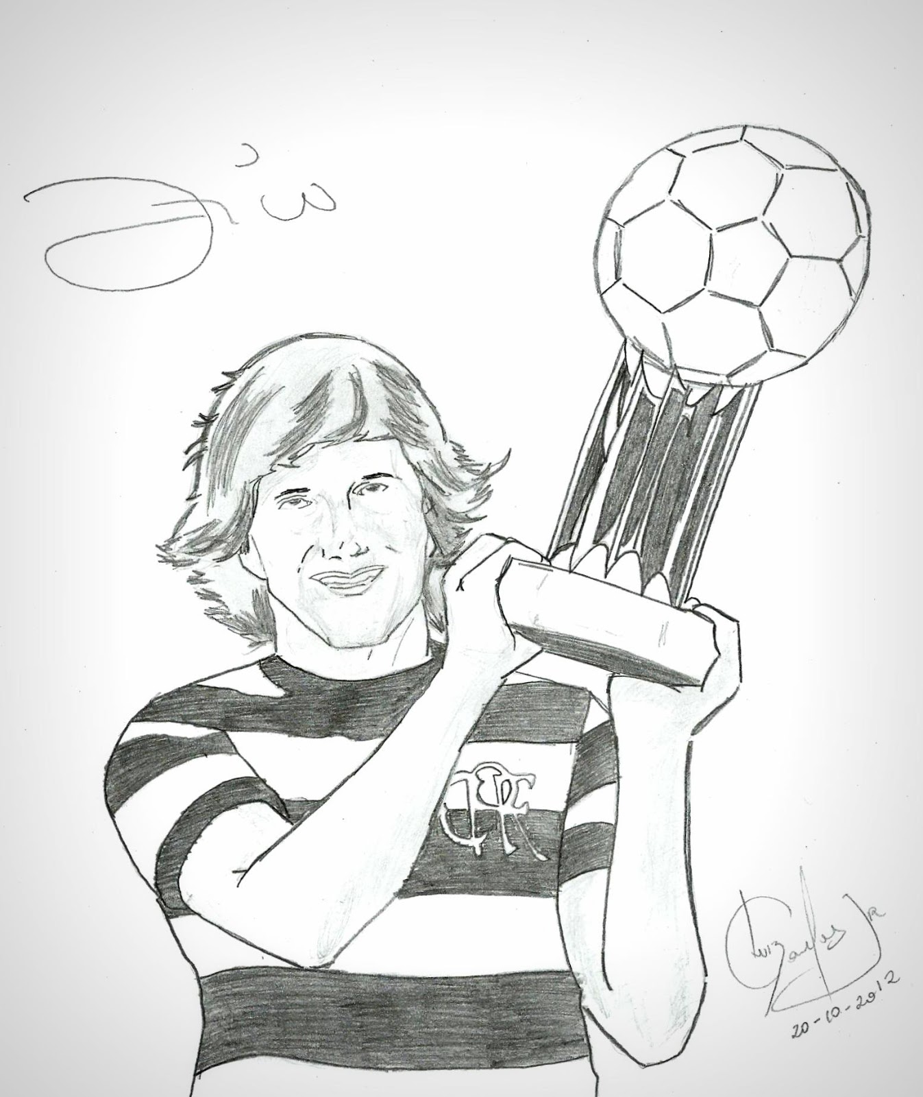 Jogador de futebol segurando troféu (desenho)