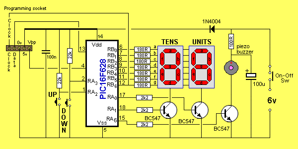 Seven Segment Up Counter and Timer Circuit - 16F628 ~ Scorpionz