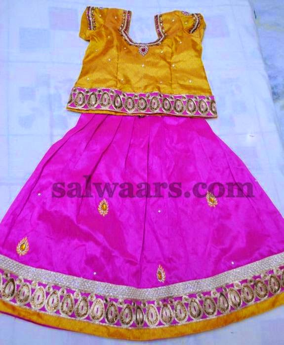 Pink and Mustard Silk Skirt - Indian Dresses