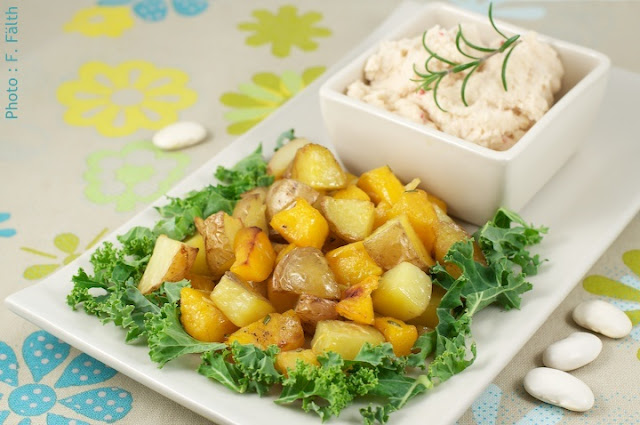 Potiron et pommes de terre rôtis "fraîcheur" & mayonnaise de haricots blancs