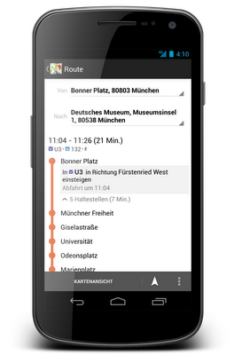 Google Maps - Route berechnen für öffentliche Verkehrsmittel in München und Münster - auch auf dem Smartphone