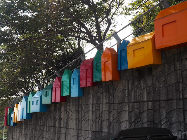 "Our Town Gamcheon" coloured house art installation in Gamcheon Village, Busan, South Korea