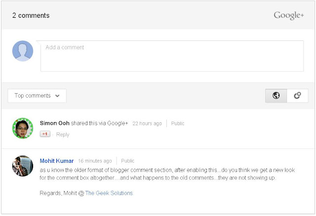 Google + integrated comment system