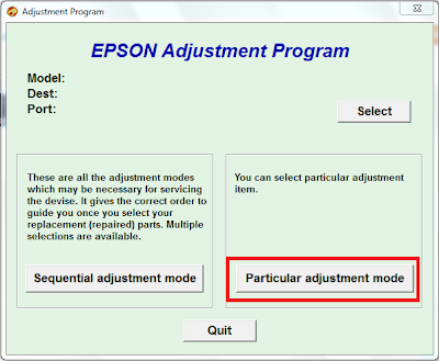 Selección de Particular Adjustment Mode en impresoras Epson de inyección.