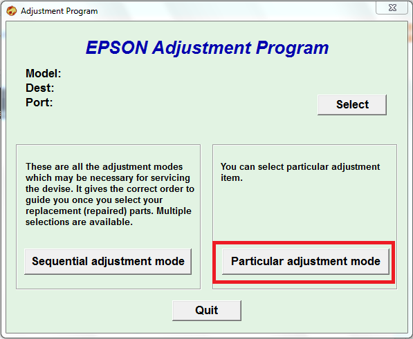 Opción particular adjustment mode en programa.