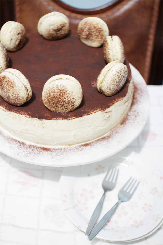 The Cupcake Ballroom: A Tiramisu hybrid: Tiramisu Chiffon Cake and Macarons