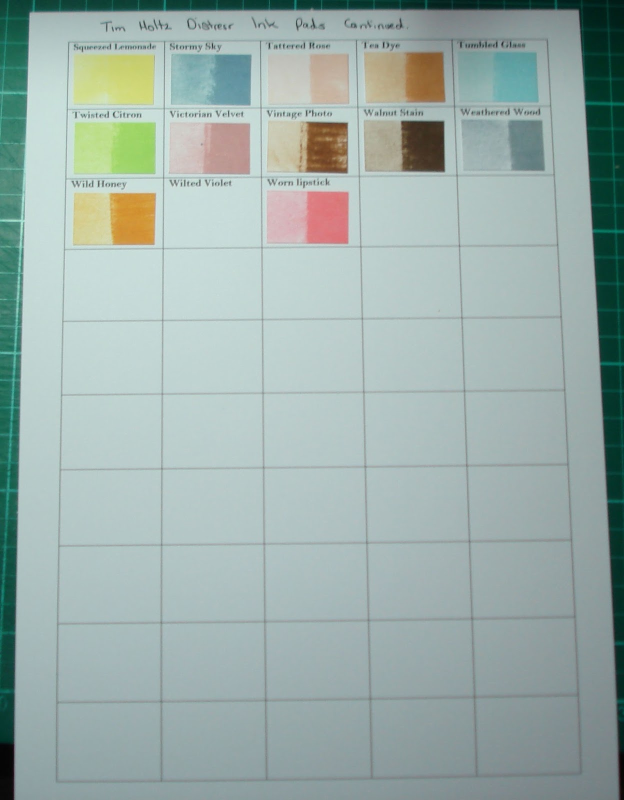 Lorraine Lives Here Tim Holtz Distress ink pads colour swatch cards