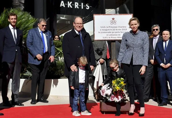 Prince Albert, Prince Jacques, Princess Gabriella and Pierre Casiraghi. Princess Charlene is wearing Akris jacket