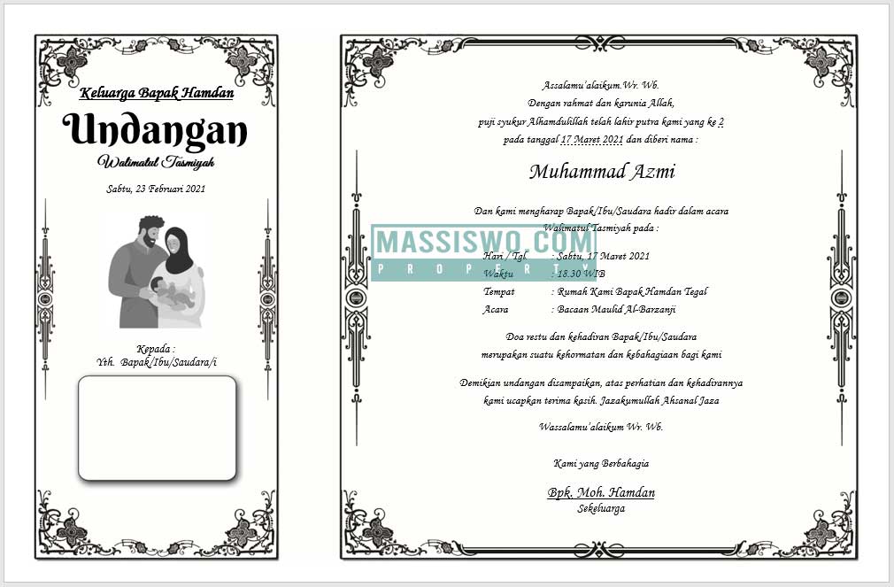 10+ Contoh Undangan Walimatul Tasmiyah Format Doc atau