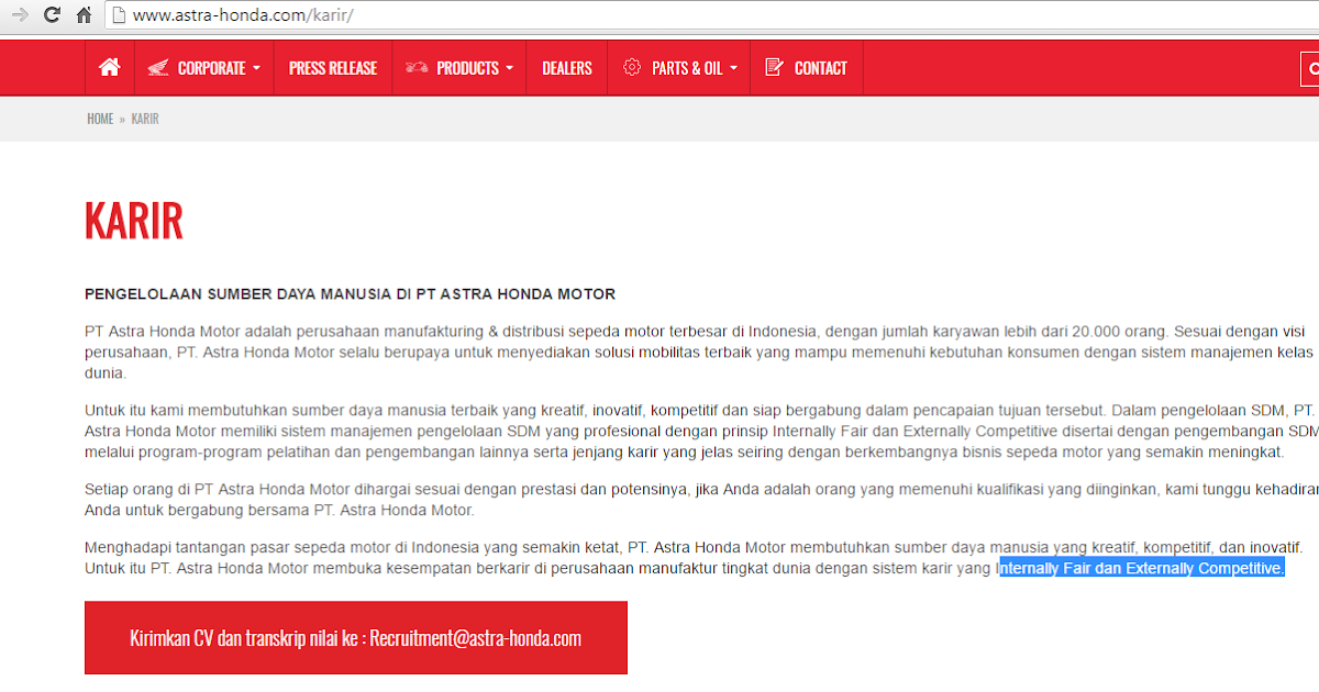Pt Astra Honda Motor Ahm Lowongan Via Email Random Email Loker