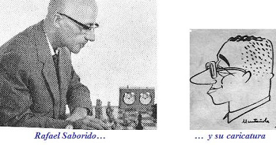 El ajedrecista español Rafael Saborido y su caricatura