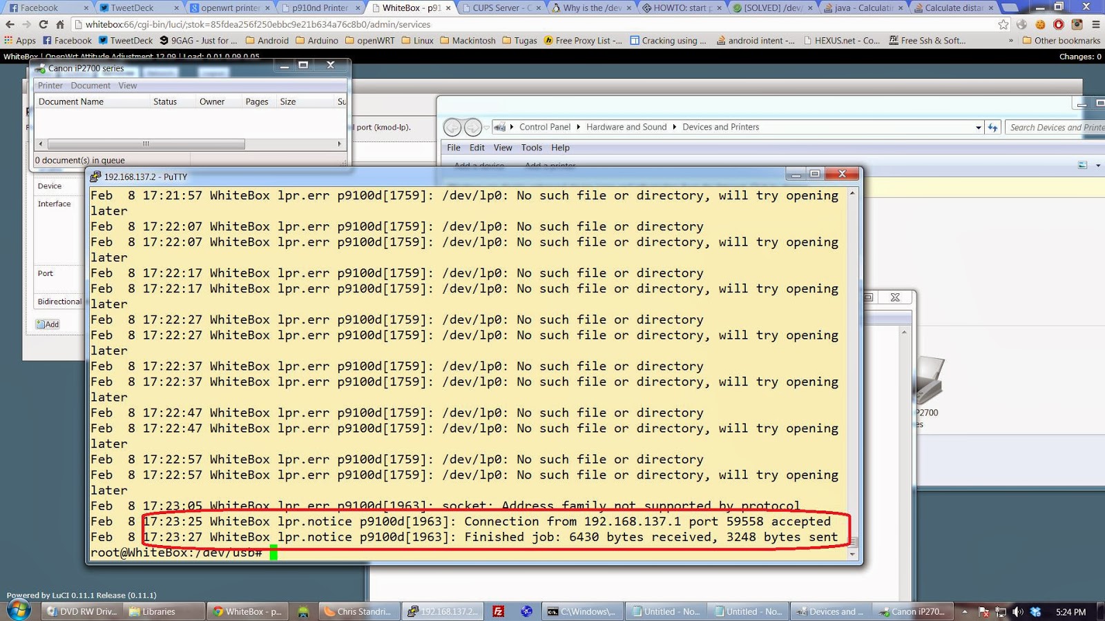 [OpenWRT] p910nd Printer Server + Canon iP2770