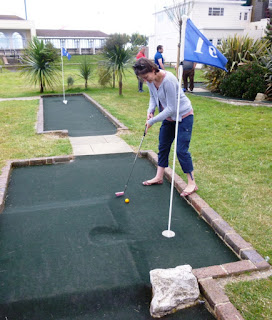 Photo of Emily Gottfried playing the 10th hole at Splash Point Mini Golf course in Worthing