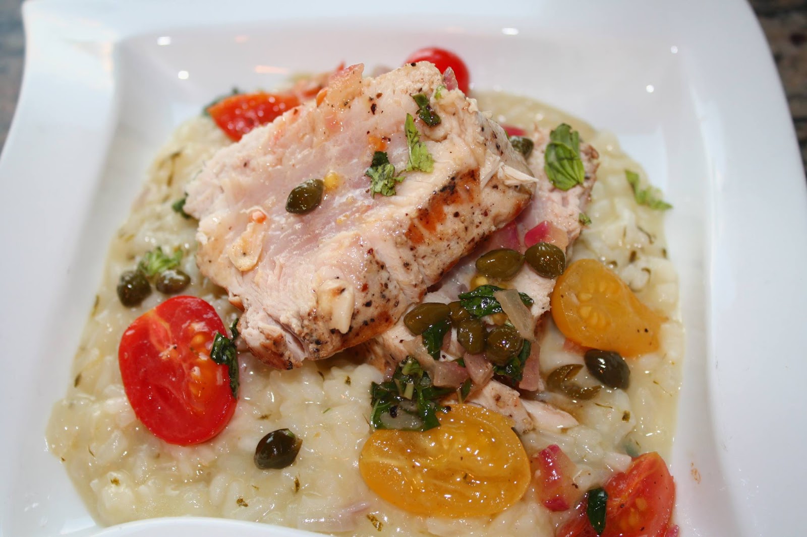 Seared Albacore Tuna Loin With FS17-Cherry Tomato-Caper Compote over