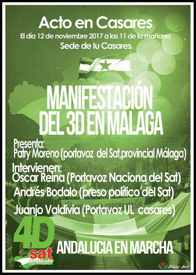 ACTO EN CASARES. Domingo 12 Nov.,11H   MANIFESTACIÓN DEL 3D EN MÁLAGA
