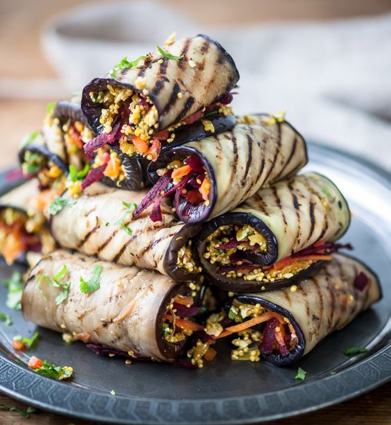 This recipe sees strips of aubergine stuffed with a delicious mix of paneer, crispy vegetables and quinoa