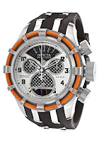 Invicta 17466 Men's Bolt Reserve Chrono Black Polyurethane Carbon Fiber Dial Watch with contrasting ORANGE colored cable wire around bezel, picture, image, review