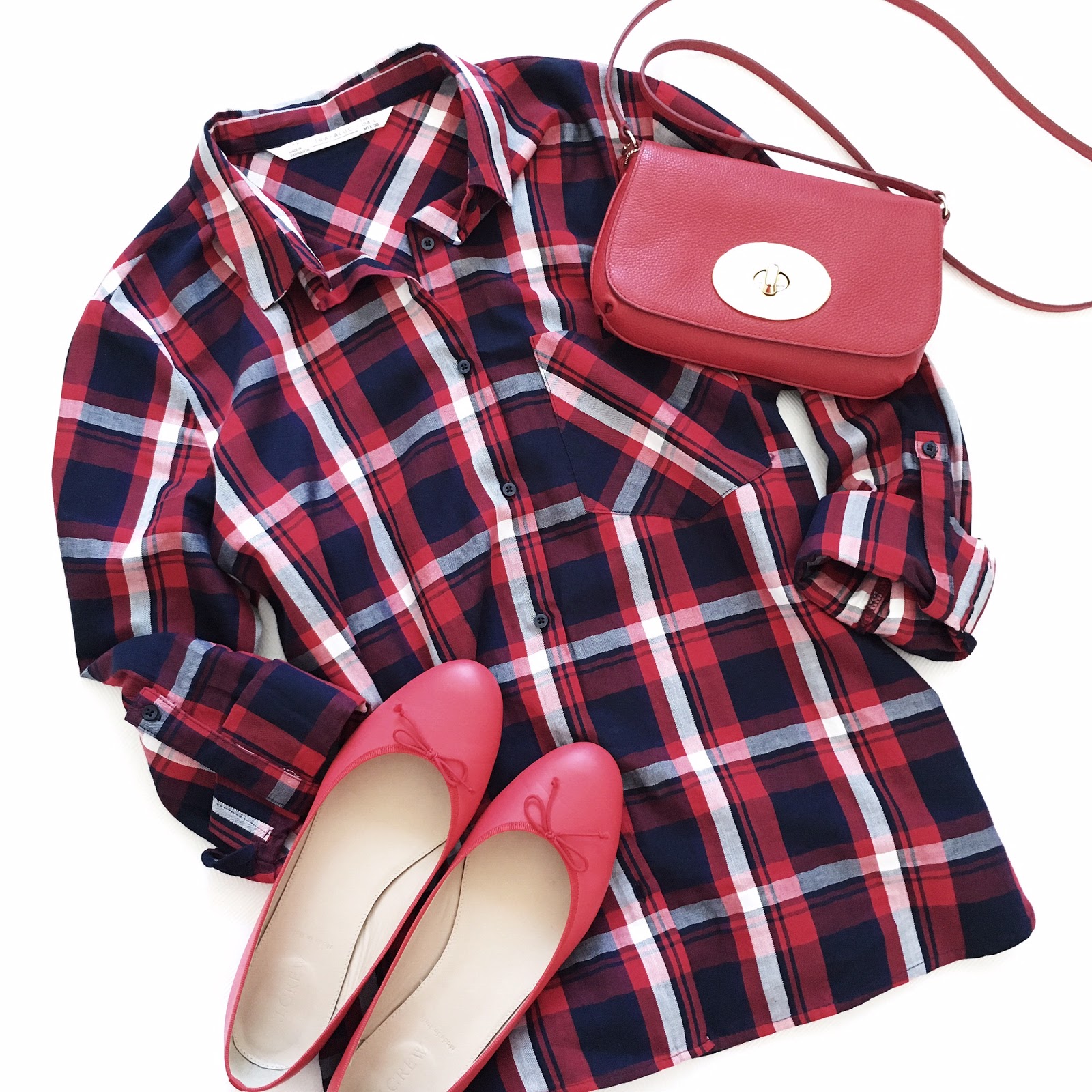 Red & Navy Plaid Shirt (Zara; similar style ) | Crossbody Bag | Ballet ...