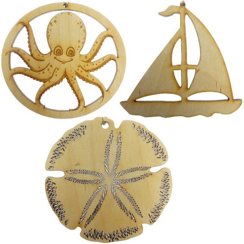 Lasercut Coastal and Nautical Wood Ornaments