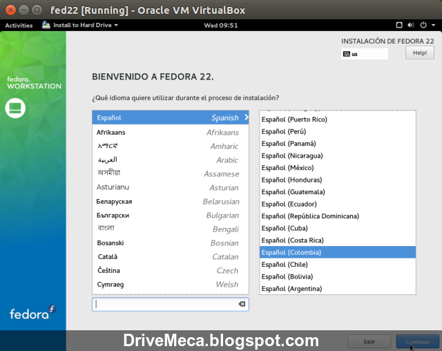 DriveMeca instalando Fedora Linux Workstation 22 paso a paso