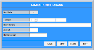 Form input tambah persediaan barang Aplikasi Excel Stock Persediaan Barang versi 3