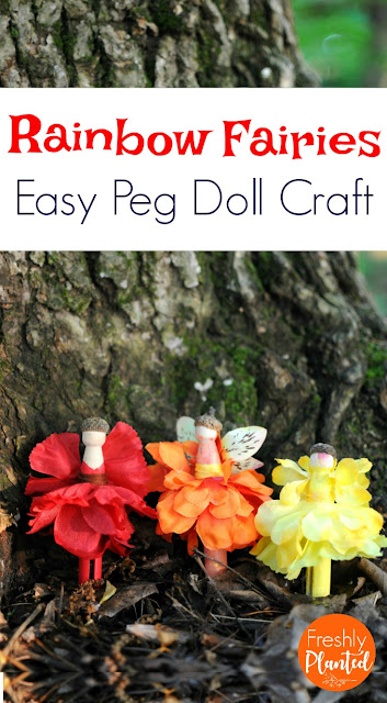 So colorful & easy to create! Made in minutes, these fairy peg dolls are perfect for fairy houses or small world play
