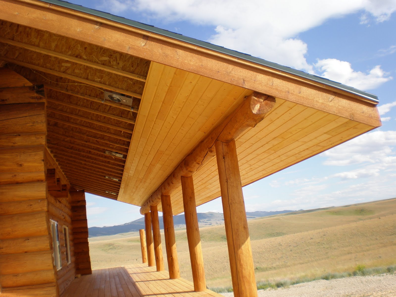 Anderson Log Cabin Fever, Log Home Building: Soffits over deck close to