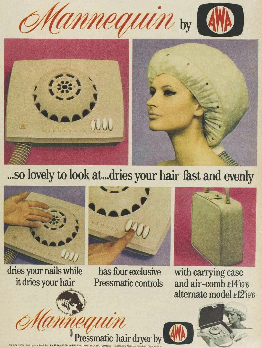 vintage ad for hairdryer 1960s