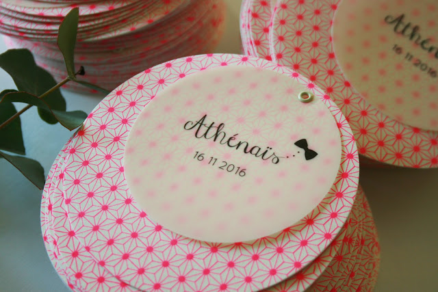 faire-part rond naissance graphique chic original sur mesure fluo rose