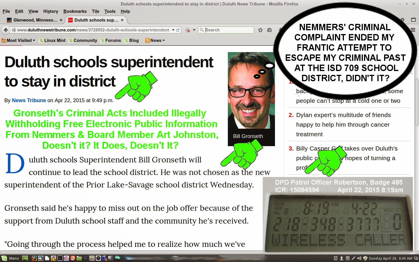 Lion News: ISD 709's Corrupt Superintendent Bill Gronseth Given Another